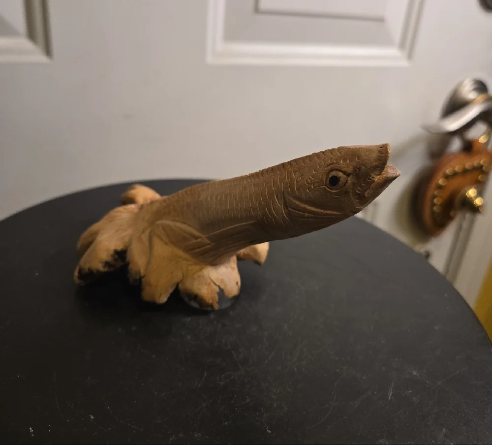 Hand Carved Wood Fish Eel Figurine Statue